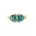 Vintage Etched Emerald Ring With Diamonds in 14K