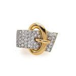 Mid-Century Pave Buckle Ring in 14K