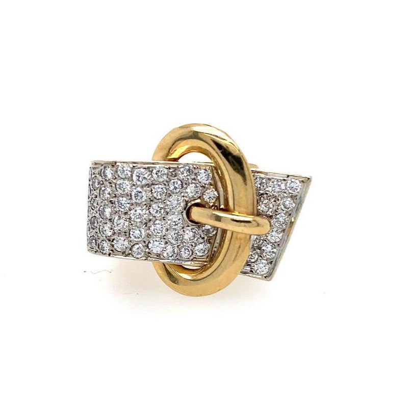 Mid-Century Pave Buckle Ring in 14K