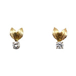 Vintage Diamond Leaf Studs in 14K