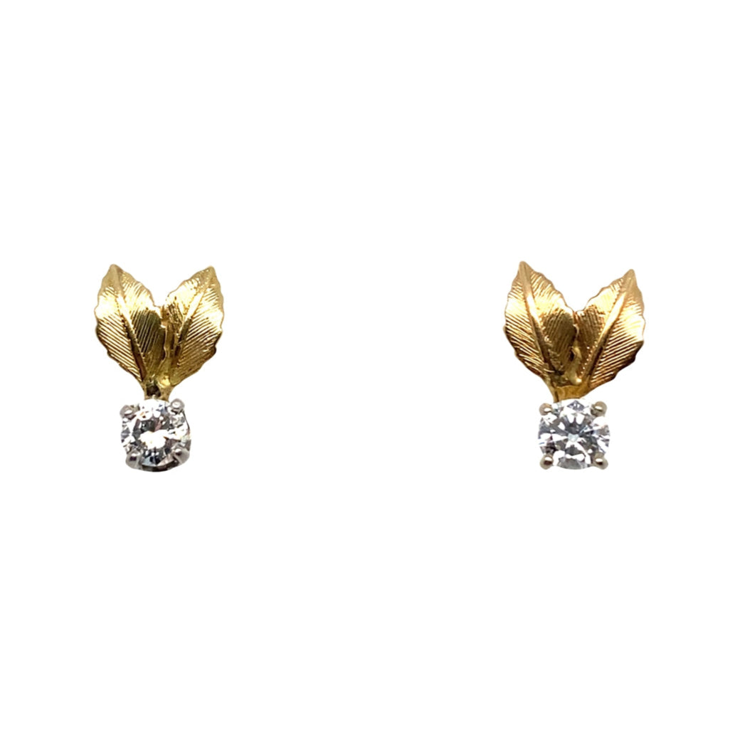 Vintage Diamond Leaf Studs in 14K