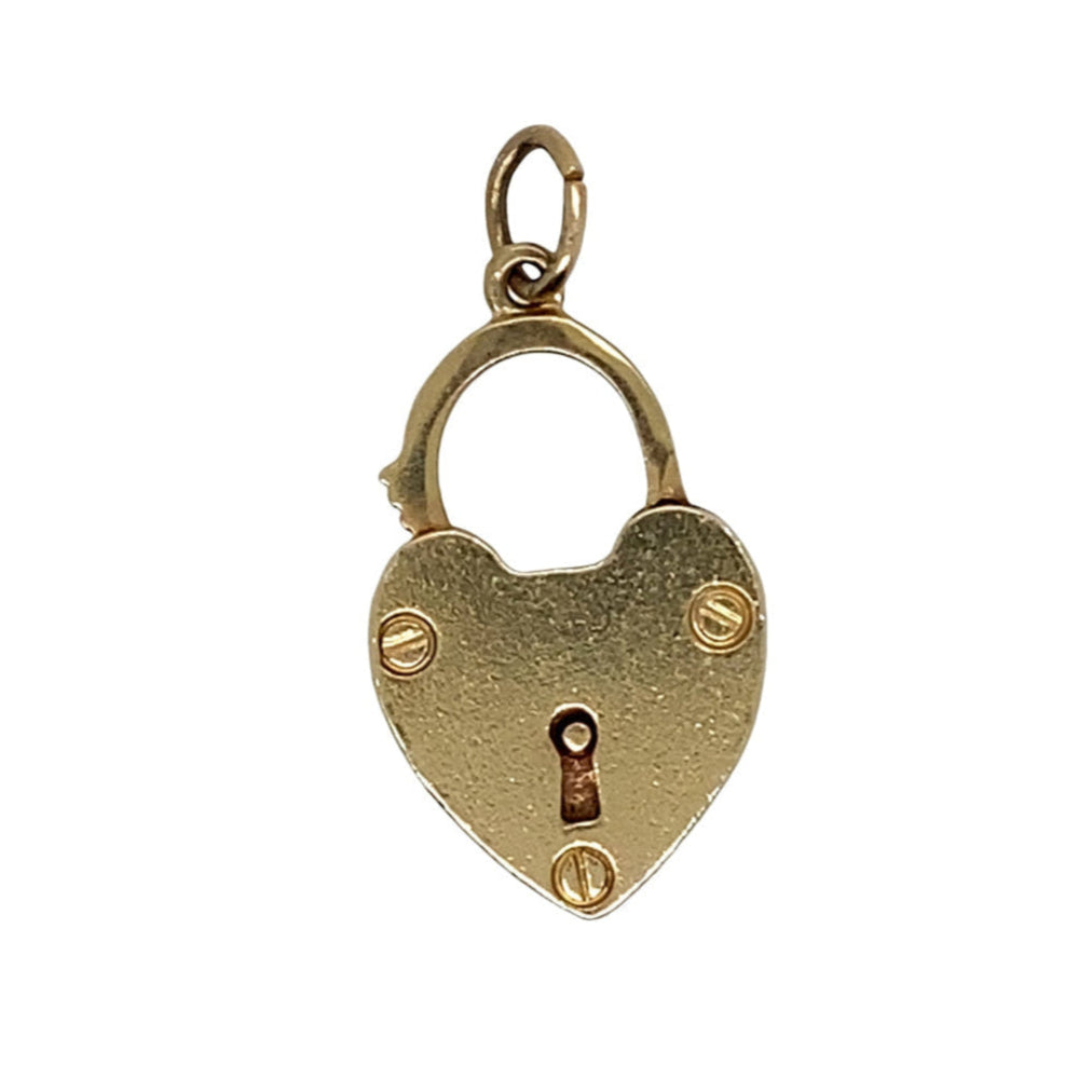 Vintage Lock Heart Charm in 14K
