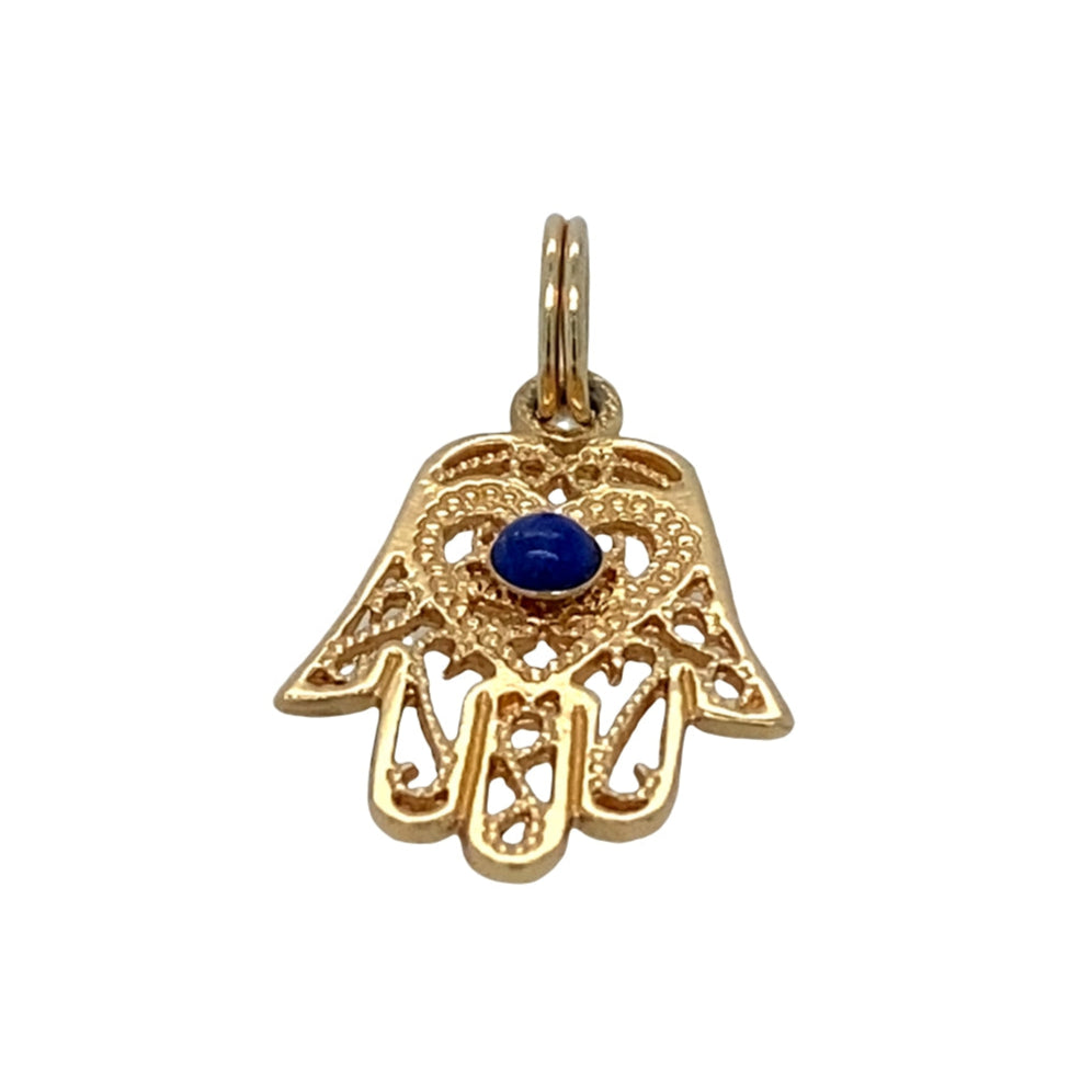 Vintage Hamsa Hand Charm in 14K and Lapis