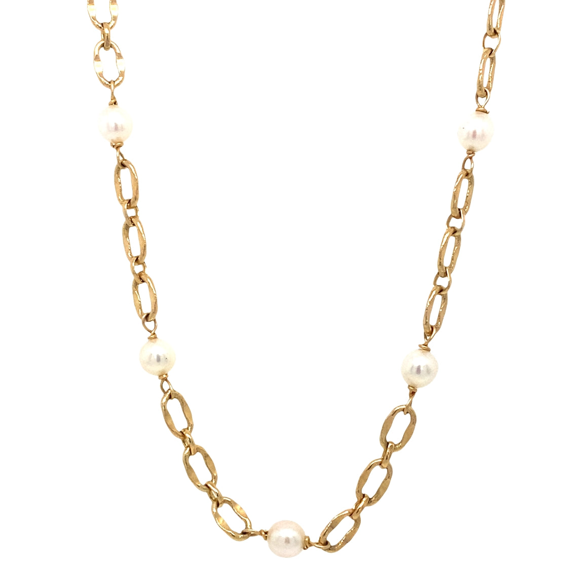 Vintage Station Pearl Necklace in 14K