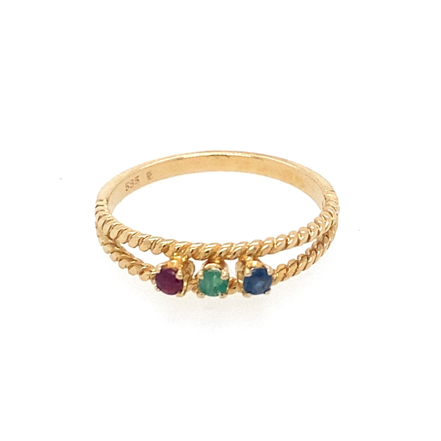 Vintage Sapphire, Emerald, and Ruby Ring in 14K
