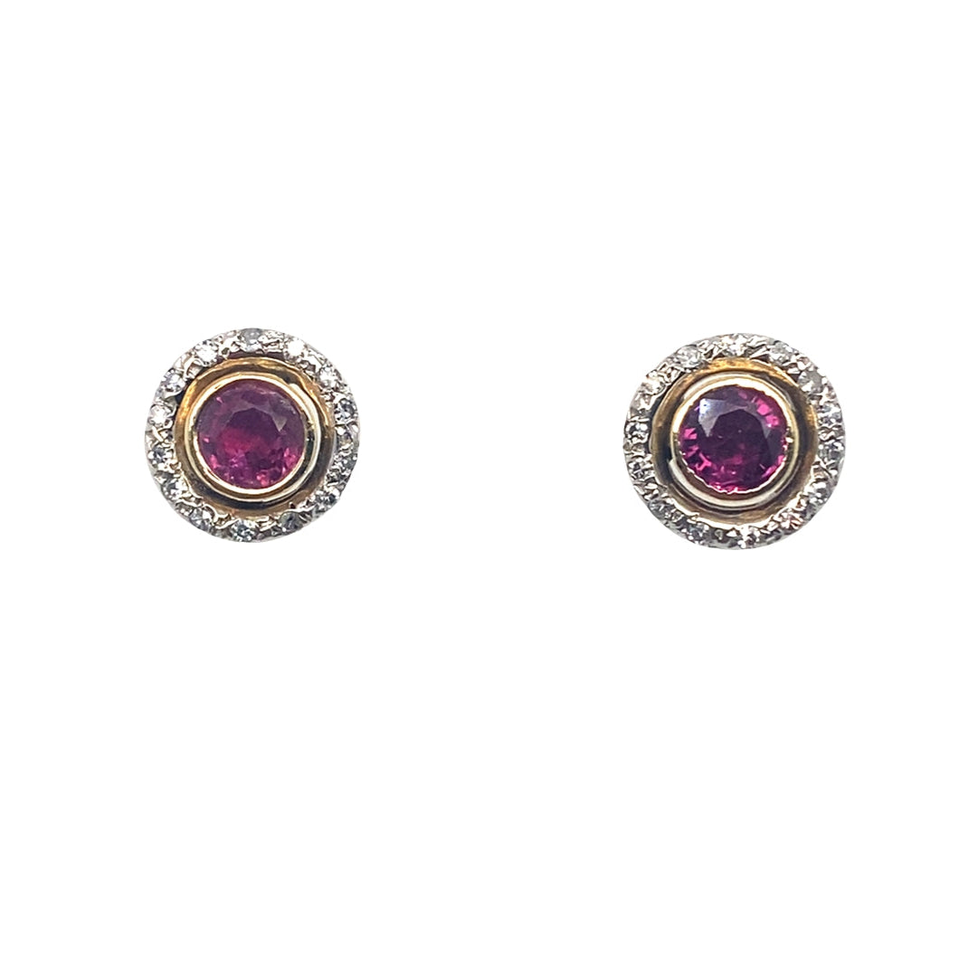 Vintage Ruby and Diamond Earrings in 14K