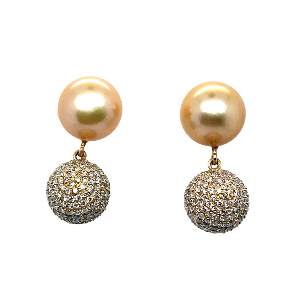 Vintage Vincent Peach Diamond and Pearl Earrings in 18K Gold
