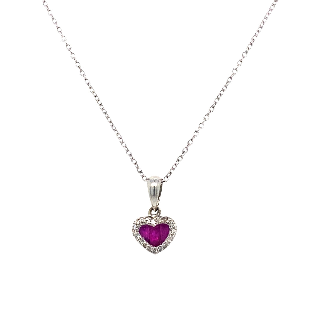 Vintage Ruby and Diamond Heart Necklace in 14K