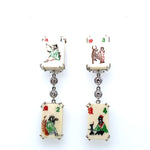Mahjong Tile Earrings with Bezeled Diaminds in 14K
