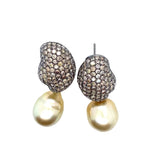 Diamond Pavé and Pearl Earrings in 18k