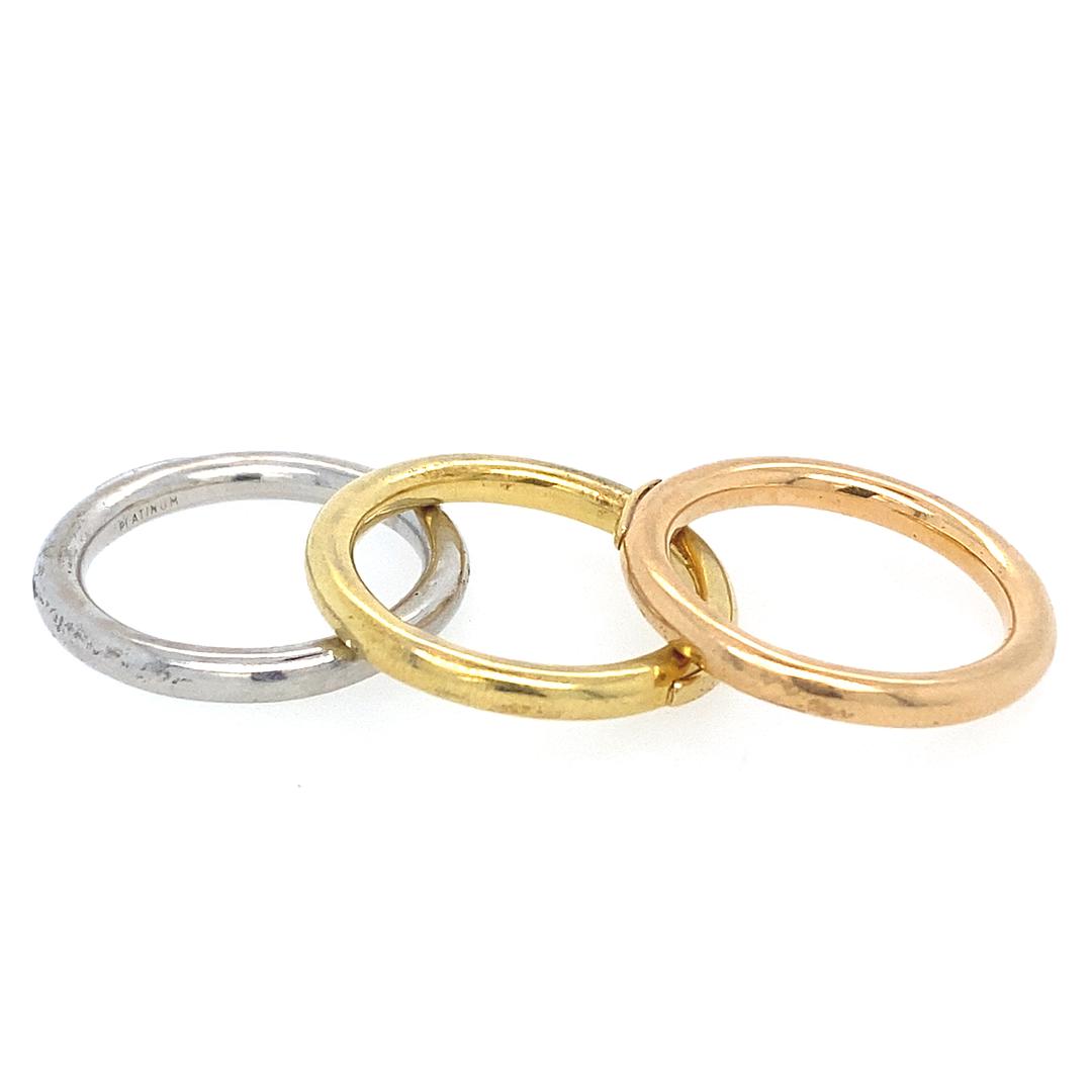 3 Stacking Bands in 18K Yellow, 18K Rose, and Platinum