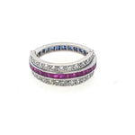 Vintage Diamond Ruby and Sapphire Ring in 18K White Gold