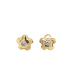 Vintage Hollow Flower with Diamond Earrings in 14K