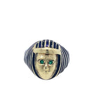 Vintage Enamel and Emerald Face Ring in 14K