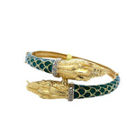 Vintage Snake Bypass Bracelet with Diamonds and Green Enamel in 18k