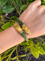 Vintage Snake Bypass Bracelet with Diamonds and Green Enamel in 18k