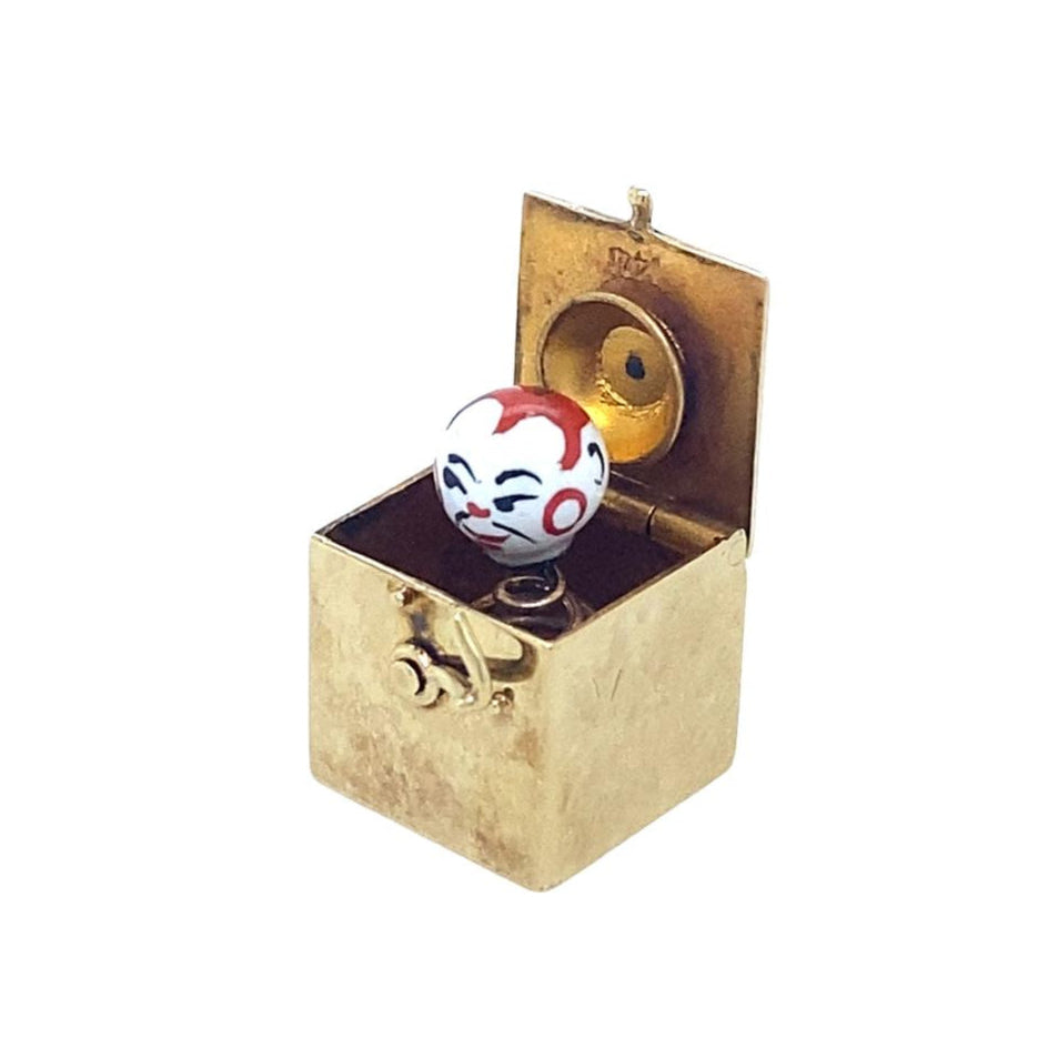 Vintage Articulated and Enameled Jack in the Box Charm in 14K