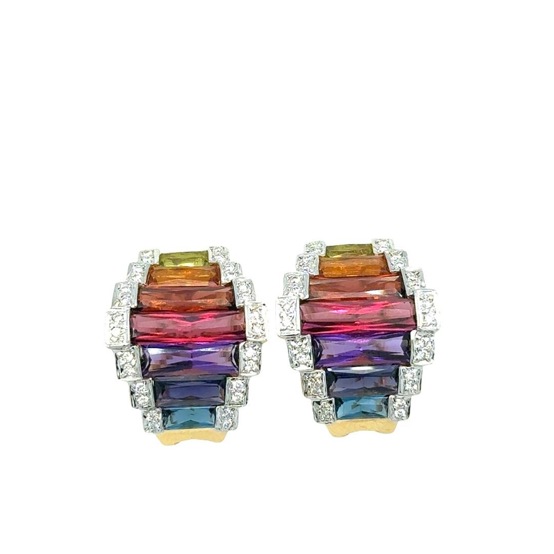Vintage Multicolor Gemstone Earrings in 18K