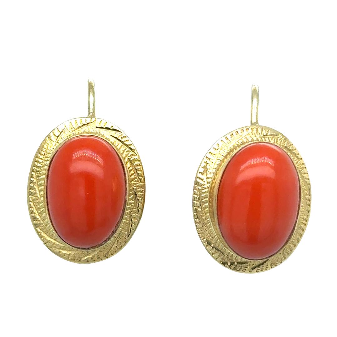 Vintage Red Corral Earrings in 18K