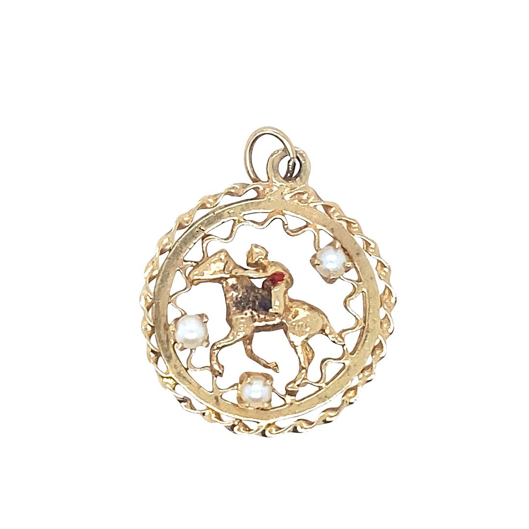 Vintage Horse Racer Charm in 14K