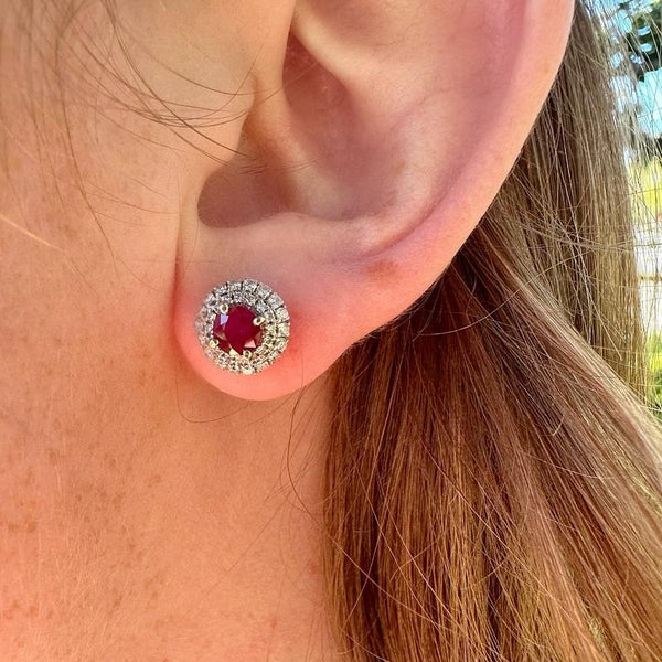 Estate Ruby and Diamond Earrings in 18k