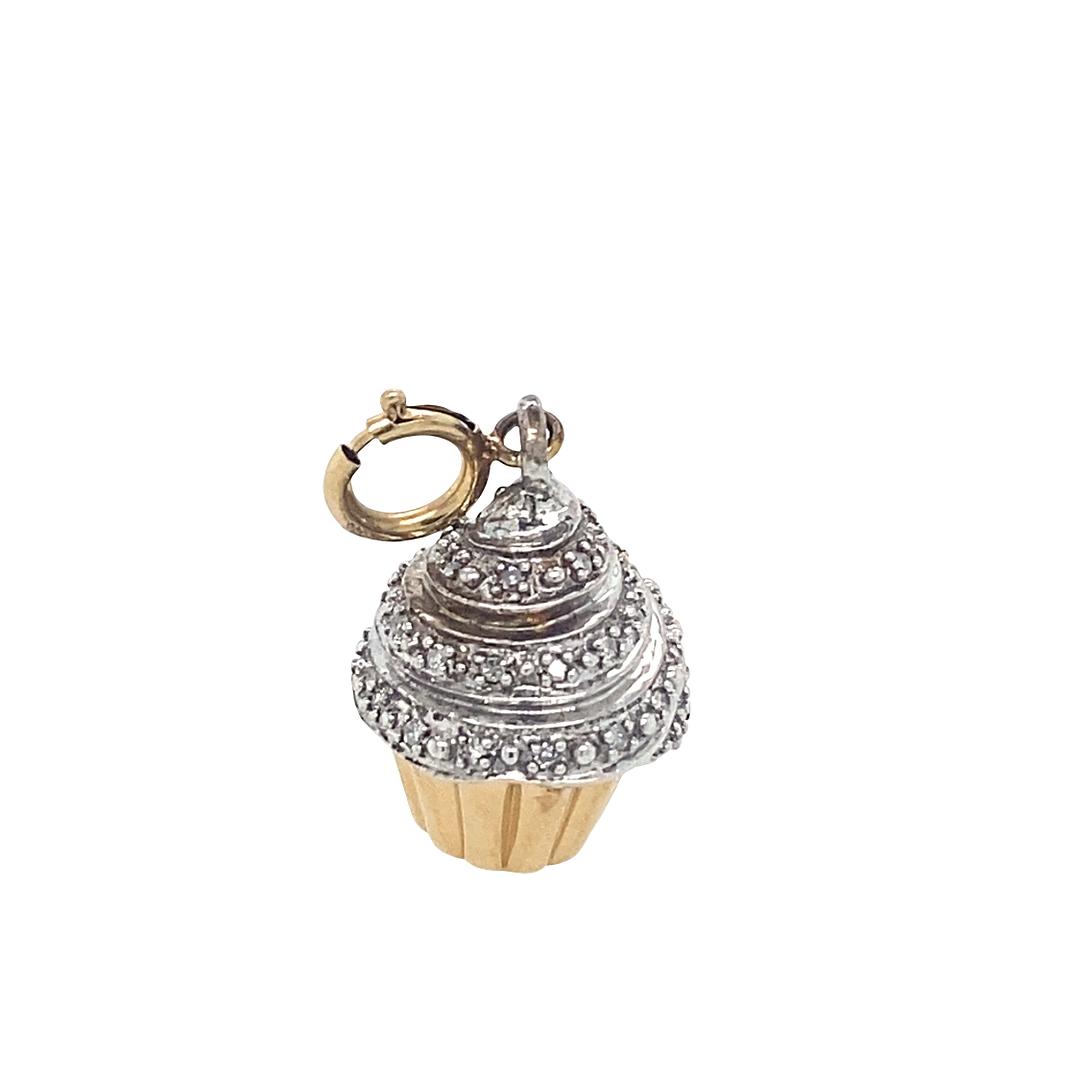 Diamond Cupcake Charm with Pave Diamond in 14K