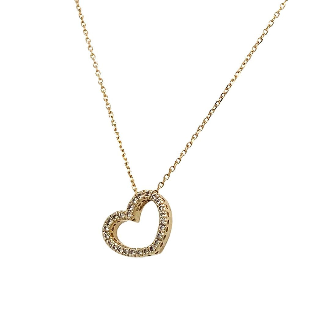 Pave Diamond Heart Pendant Necklace in 14K