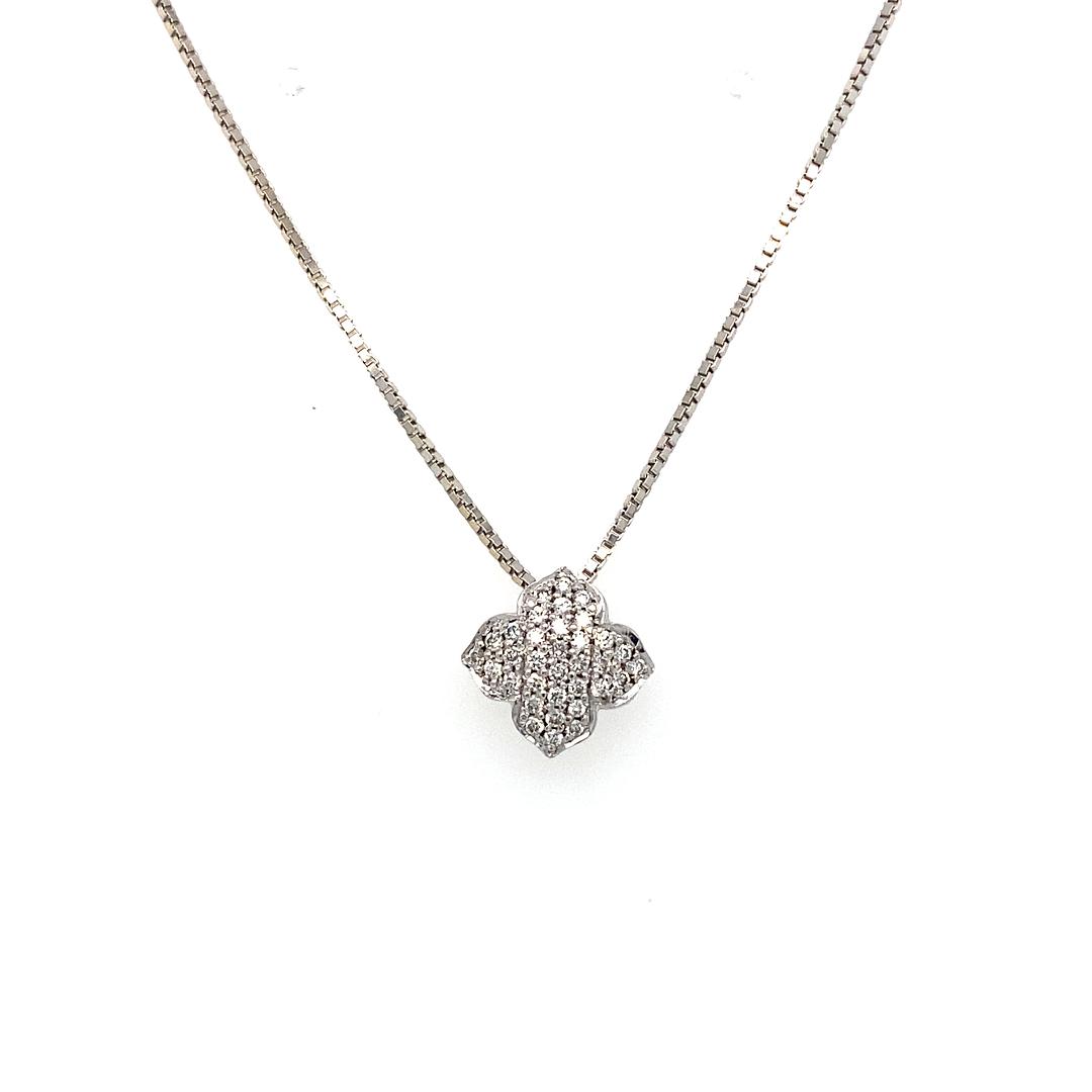 Pave Quatrefoil Diamond Necklace in 18K White Gold