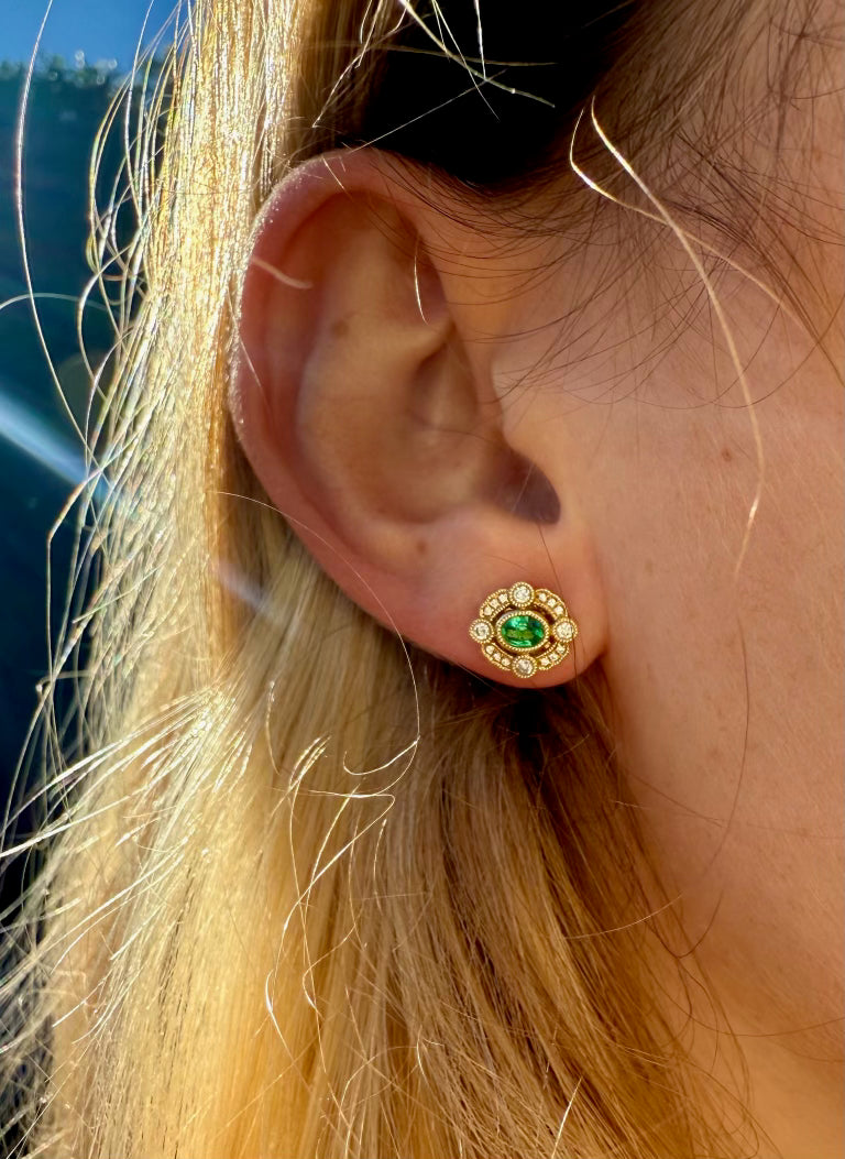 Emerald and Diamond Earrings in 18K