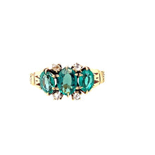 Load image into Gallery viewer, Vintage Etched Emerald Ring With Diamonds in 14K
