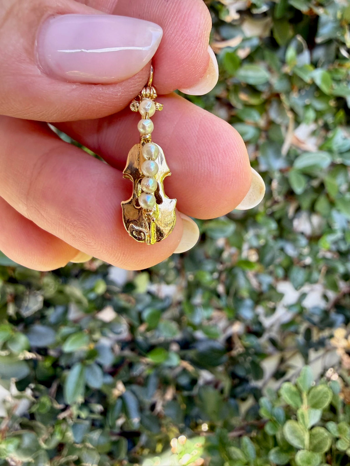 Vintage Cello/Violin Charm with Seed Pearls in 14k