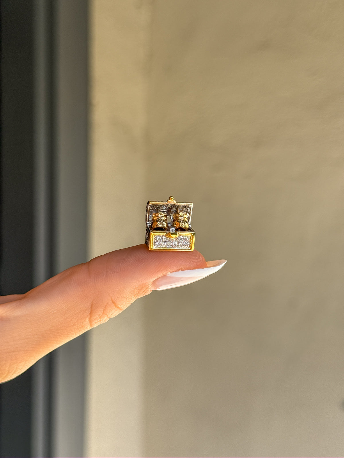 Vintage Articulated Treasure Chest Charm in 14k with Diamonds