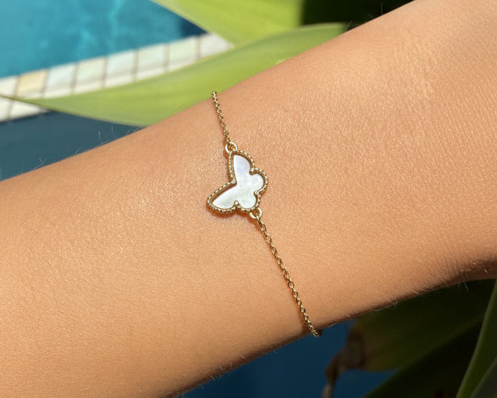Vintage Sweet Alhambra Mother of Pearl Butterfly Bracelet in 18K