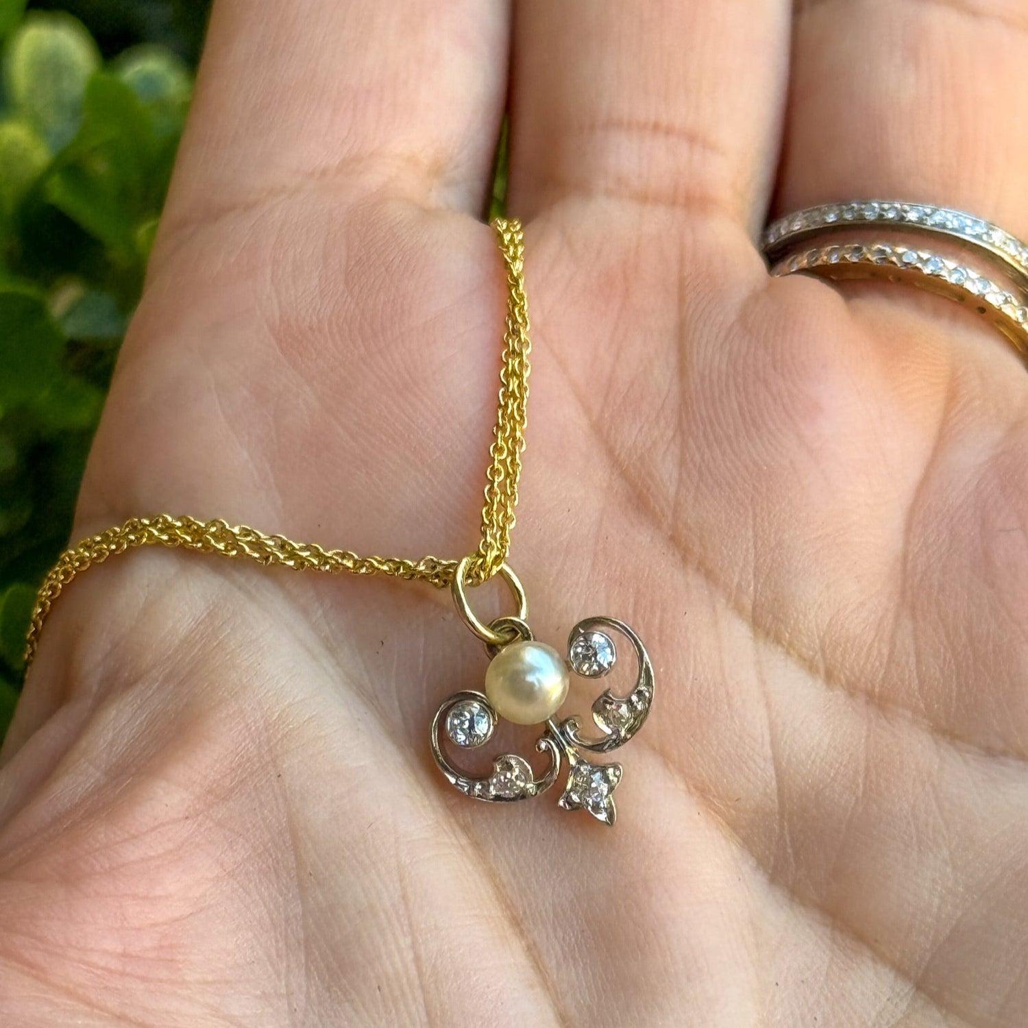 Vintage Diamond and Pearl Pendant in 14K