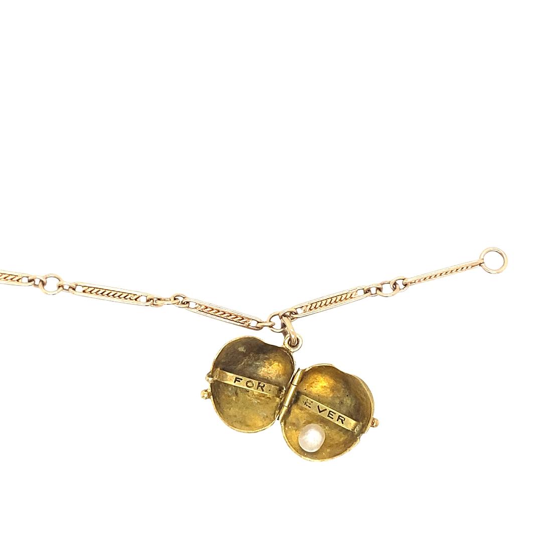 Vintage I U Forever Shell Locket and Bracelet in 14K