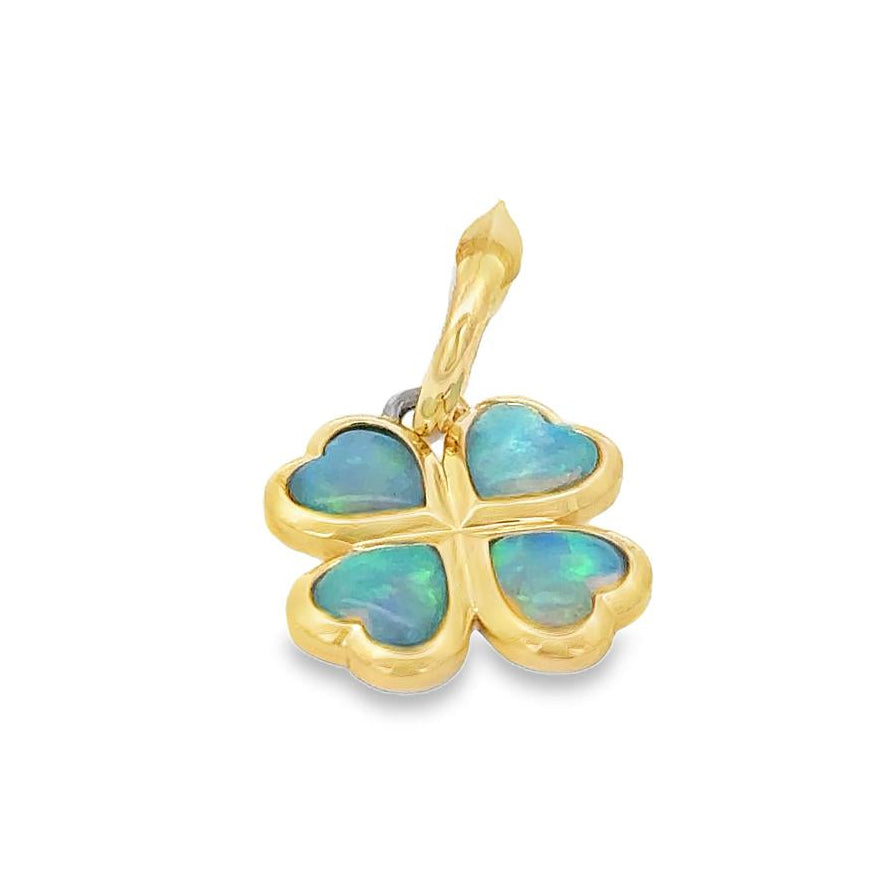 White Opal Clover Clip Pendant in 14k