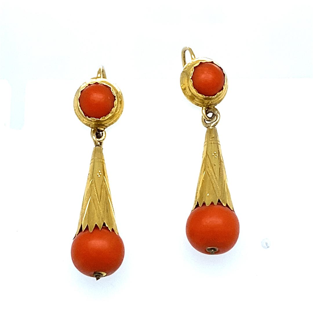 Antique Red Coral Earrings in 18K