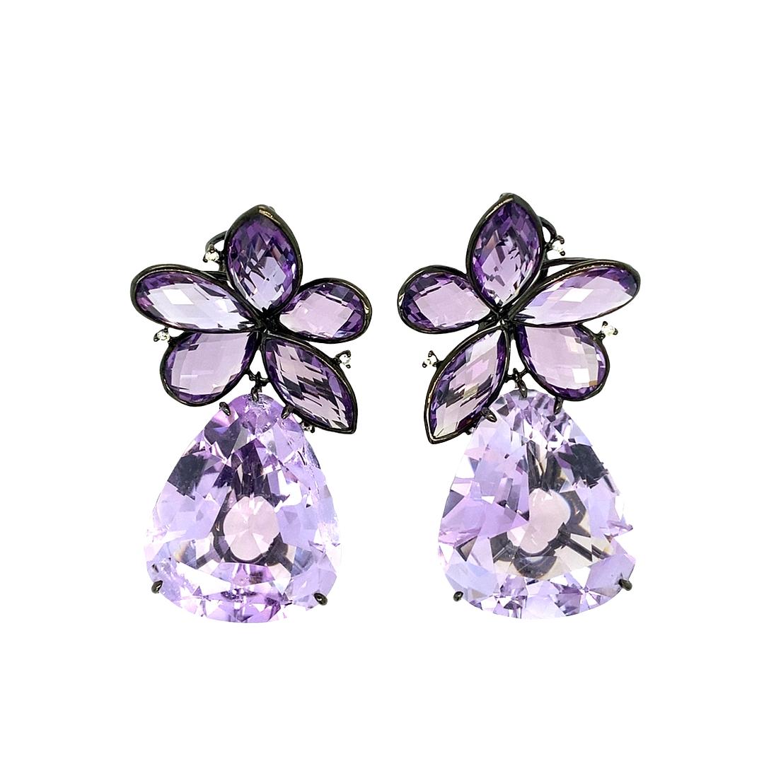 Amethyst Flower Drop Earrings in 18k