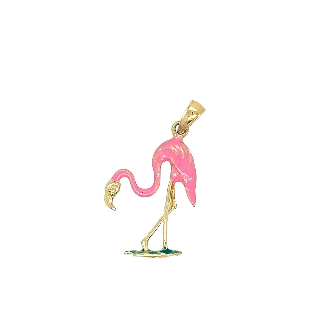 Pink Enamel Flamingo in 14k