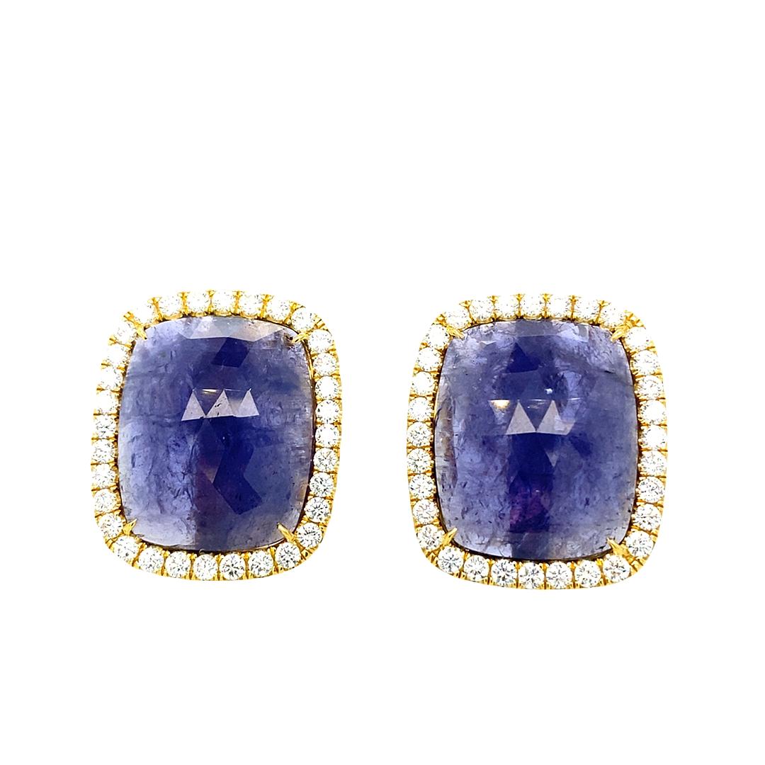 Blue Moon Quartz and Diamond Earrings in 14k