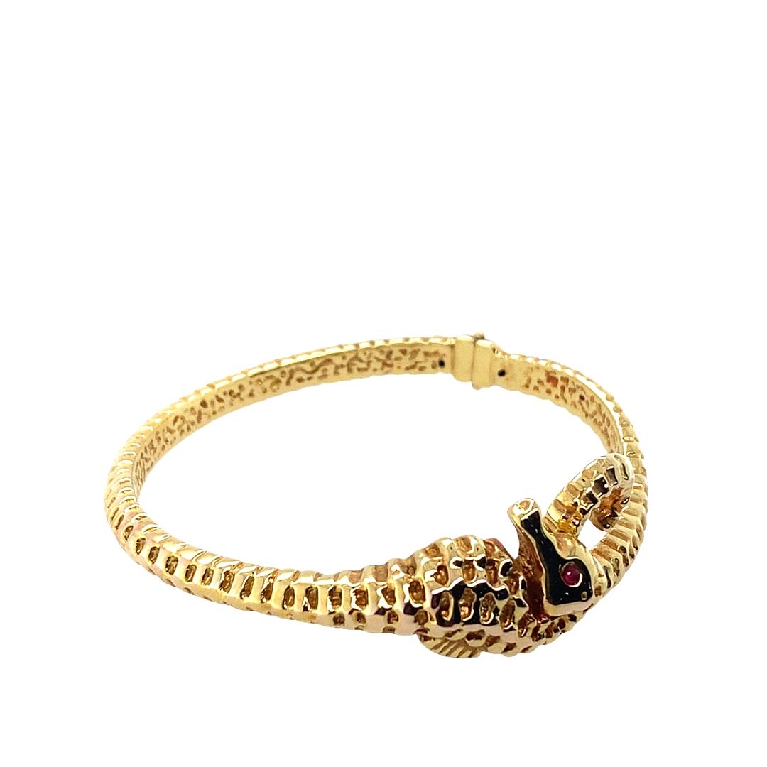 Vintage Seahorse Bracelet in 14K with Ruby Eye
