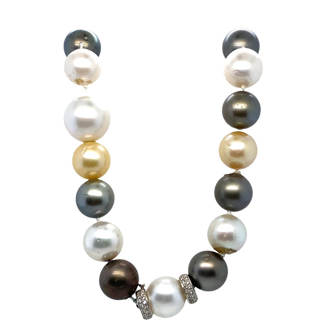 Multi-Colored Pearl Necklace with Diamonds
