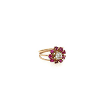 Load image into Gallery viewer, Vintage Ruby &amp; Diamond Flower Ring in 14K
