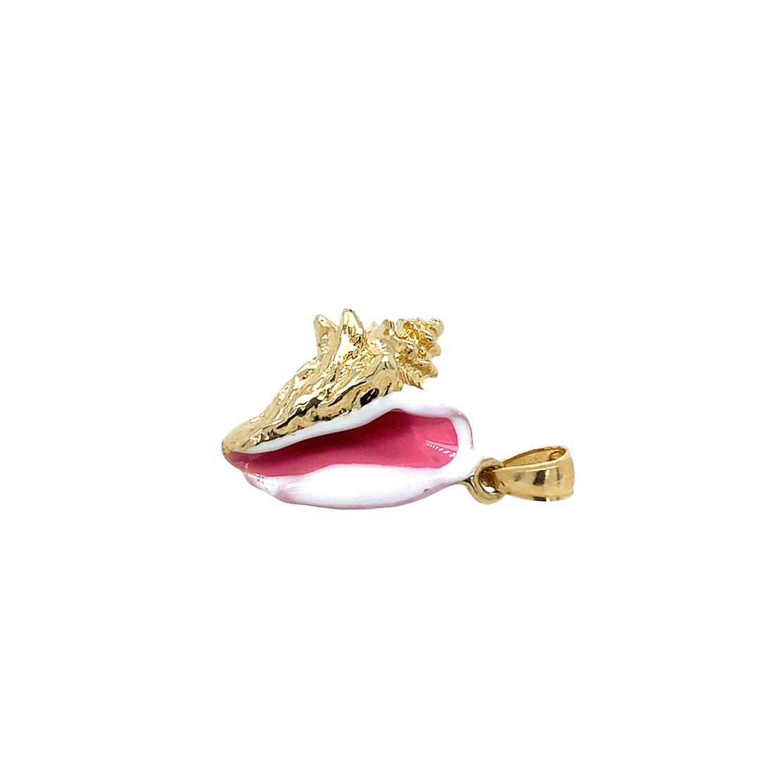 Conch Shell Charm with Pink and White Enamel in 14k