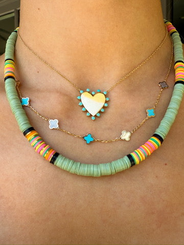 Turquoise Heart Necklace in 14k