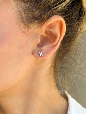 Diamond Flower Earrings in Platinum