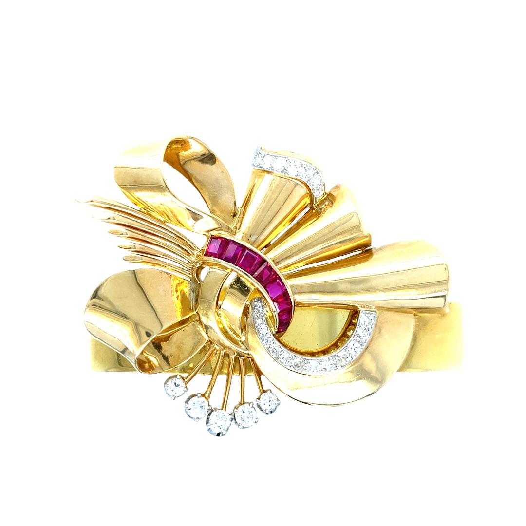 Vintage Retro Hinge Bracelet with Rubies and Diamonds in 18k