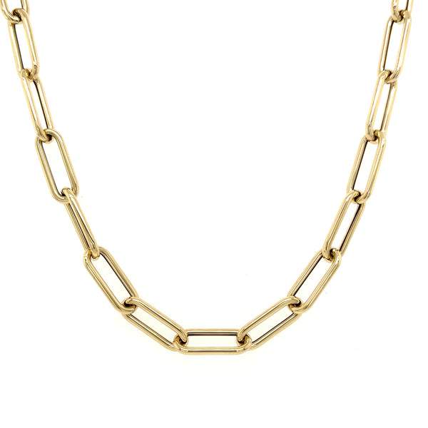 Hollow Elongated Paperclip Link Necklace in 14k