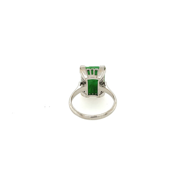 Vintage Carved Jade Ring in 14K White Gold