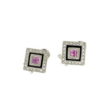 Load image into Gallery viewer, Estate Collection Pink Sapphire, Diamond and Enamel Earrings in 18K White Gold
